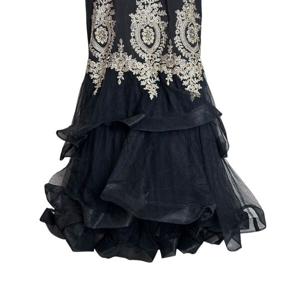 Night Studio Strapless Evening Gown Size 6 Black Gold Beaded Embellished Prom - Picture 3 of 10